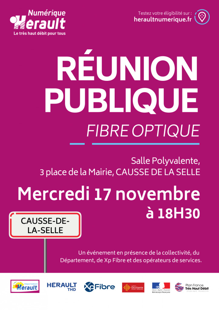 Affiche réunion publique fibre optique Causse-de-la-Selle